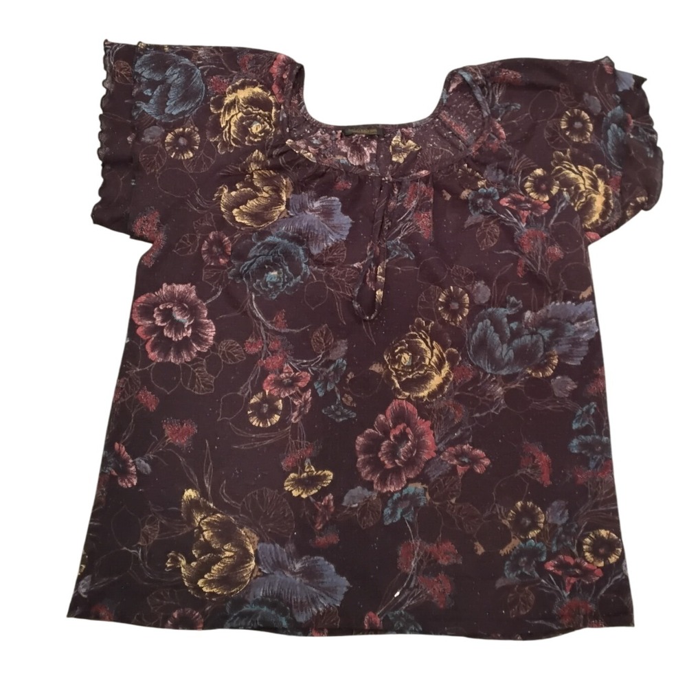 California Patterns Vintage Floral Peasant Blouse – Boho Puff Sleeve Top-Medium